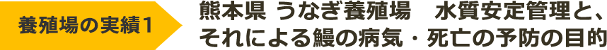 熊本県 うなぎ養殖場　水質安定管理と、それによる鰻の病気・死亡の予防の目的